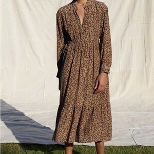Rails Brown Animal Print Long Sleeve Dress